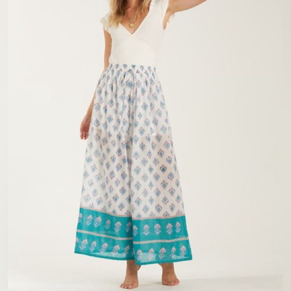 Billabong ‘Back in Five’ Lightweight Patterned Palazzo Trousers / Teal + Purple